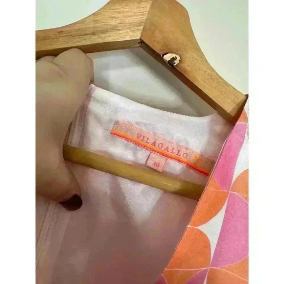 Vilagallo Arken Silk Dress Geometric Print V Neck Long Sleeve Mod Retro - Picture 12 of 12